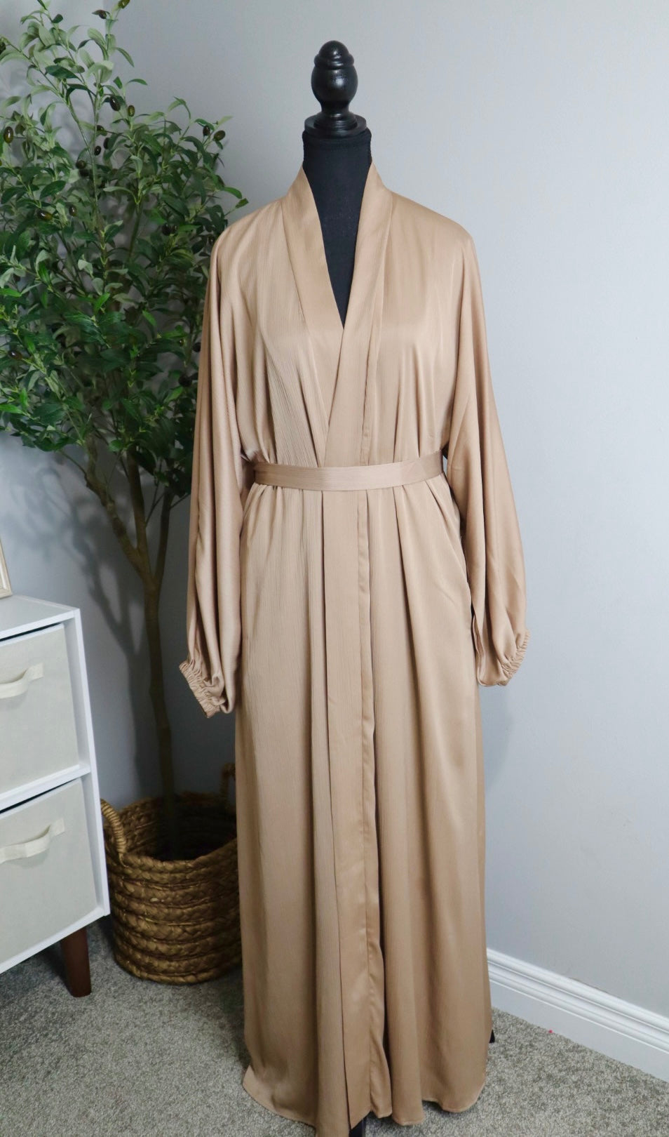 Open Textured Abaya- Golden - Salam Fashion