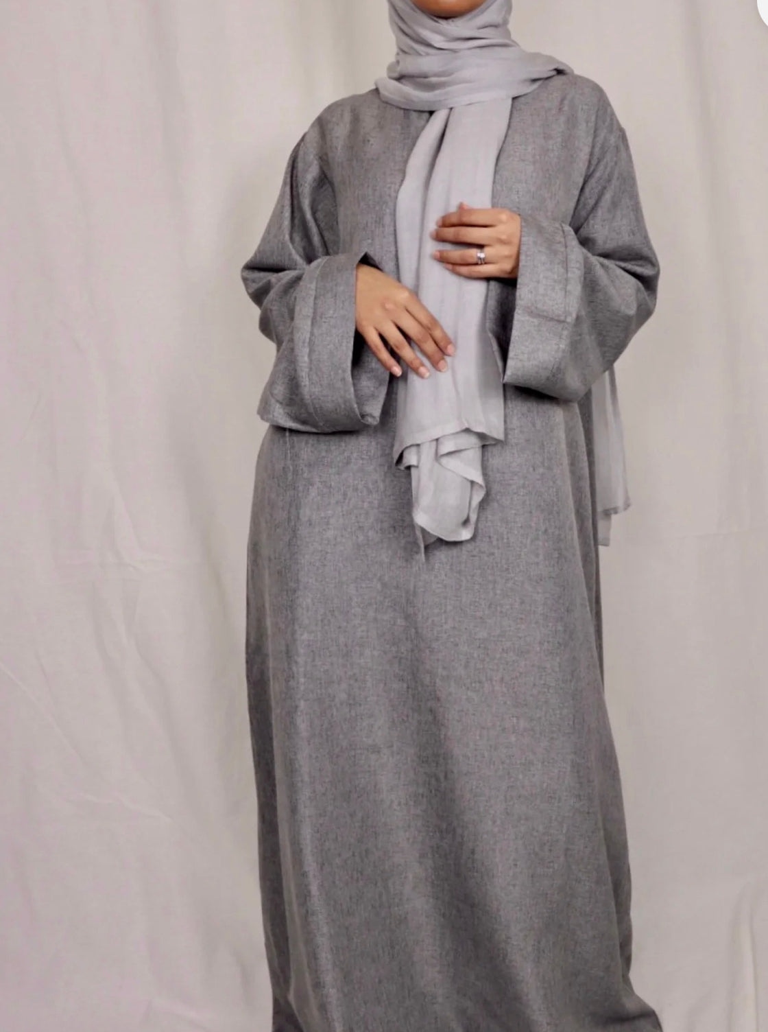 Linen Abaya - Charcoal - Salam Fashion