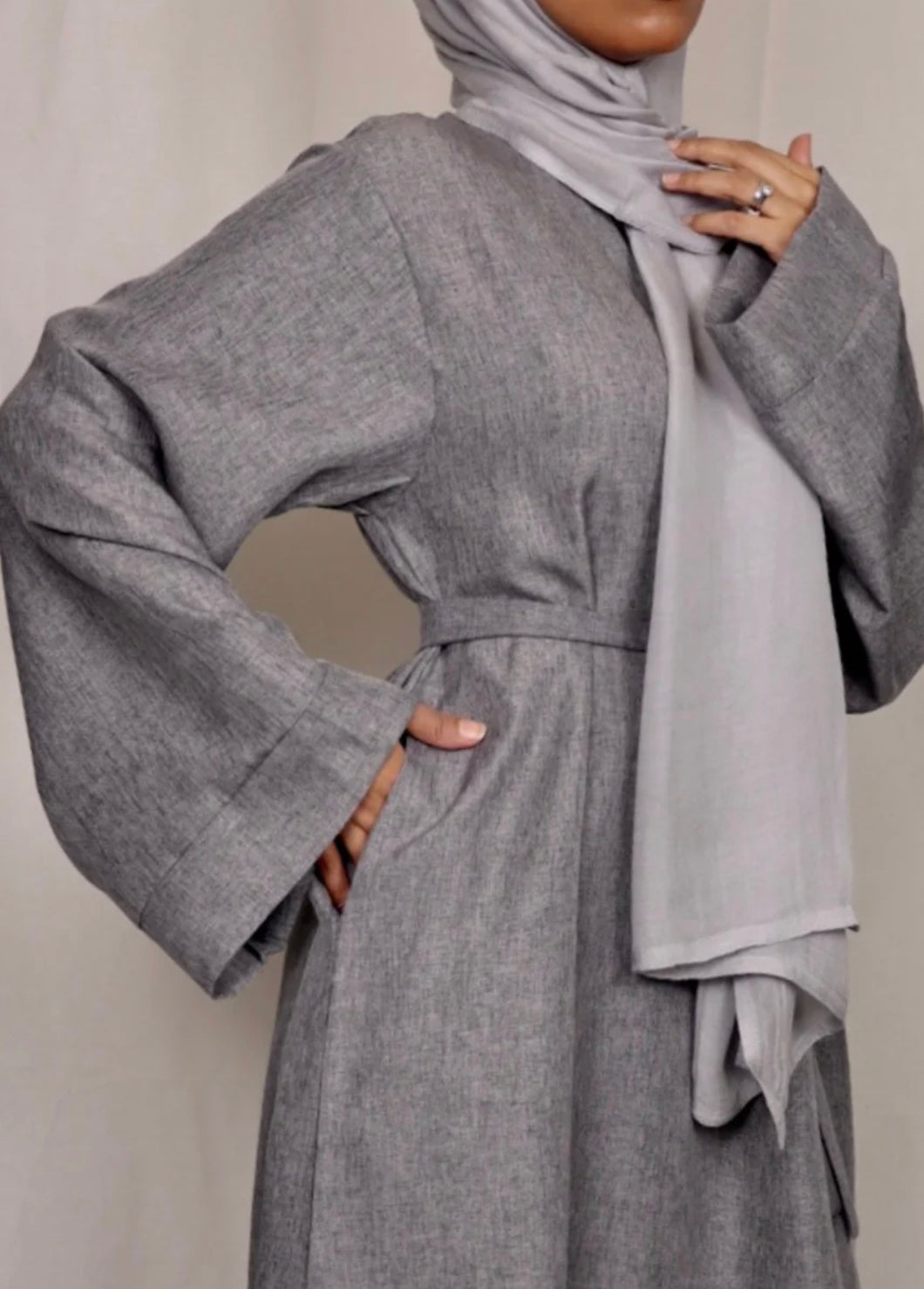 Linen Abaya - Charcoal - Salam Fashion