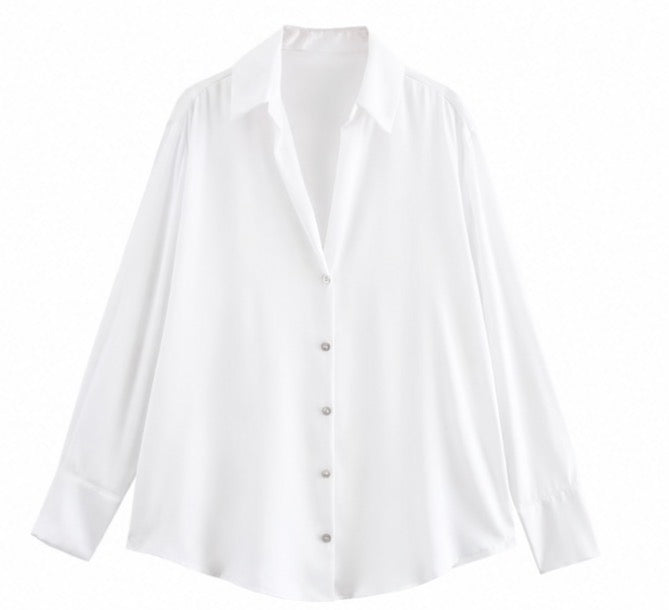 The Noor Satin Button-Up Blouse