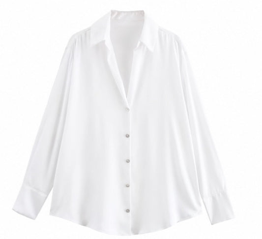 The Noor Satin Button-Up Blouse - Salam Fashion
