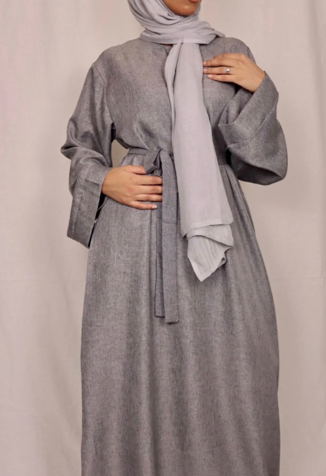 Linen Abaya - Charcoal - Salam Fashion