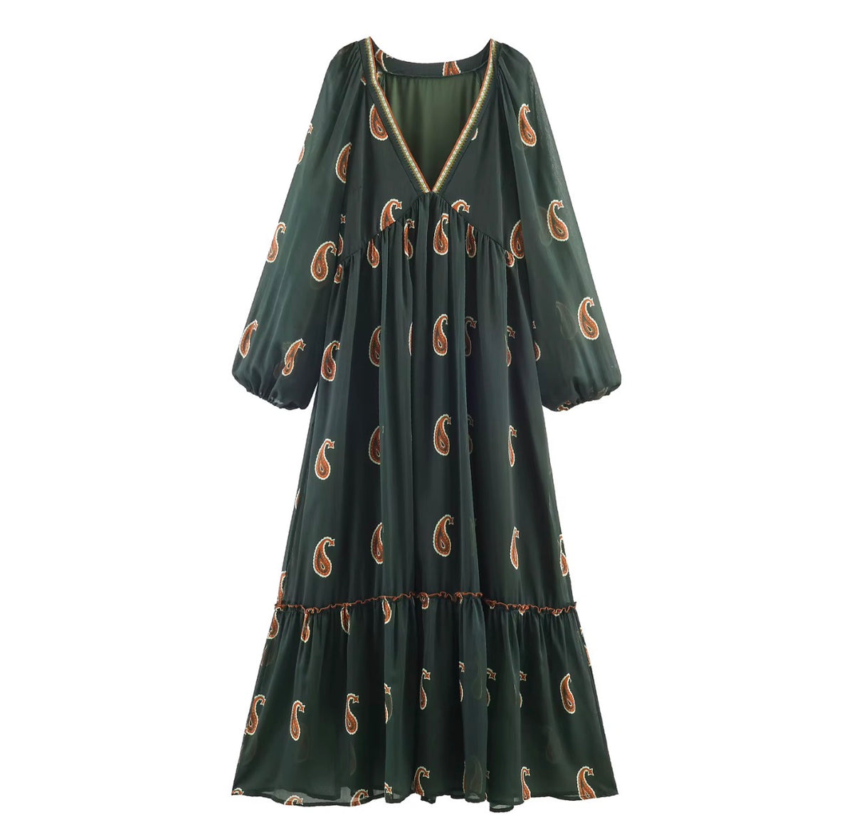 The Emerald Paisley Tiered Dress