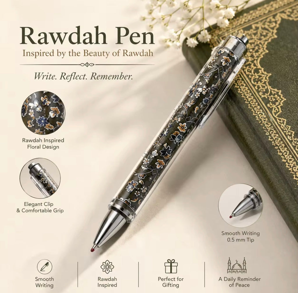 🌿 Rawdah Collection Set — Pen & Medina Storage Pouch