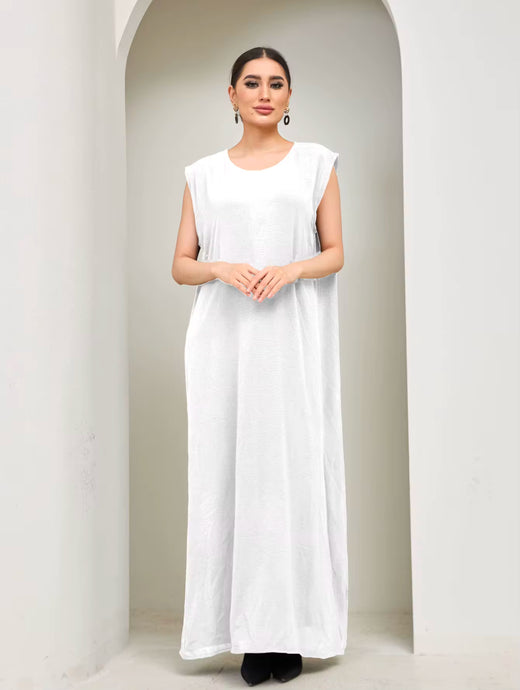 WHITE INNER ABAYA SLIP DRESS - SLEEVELESS