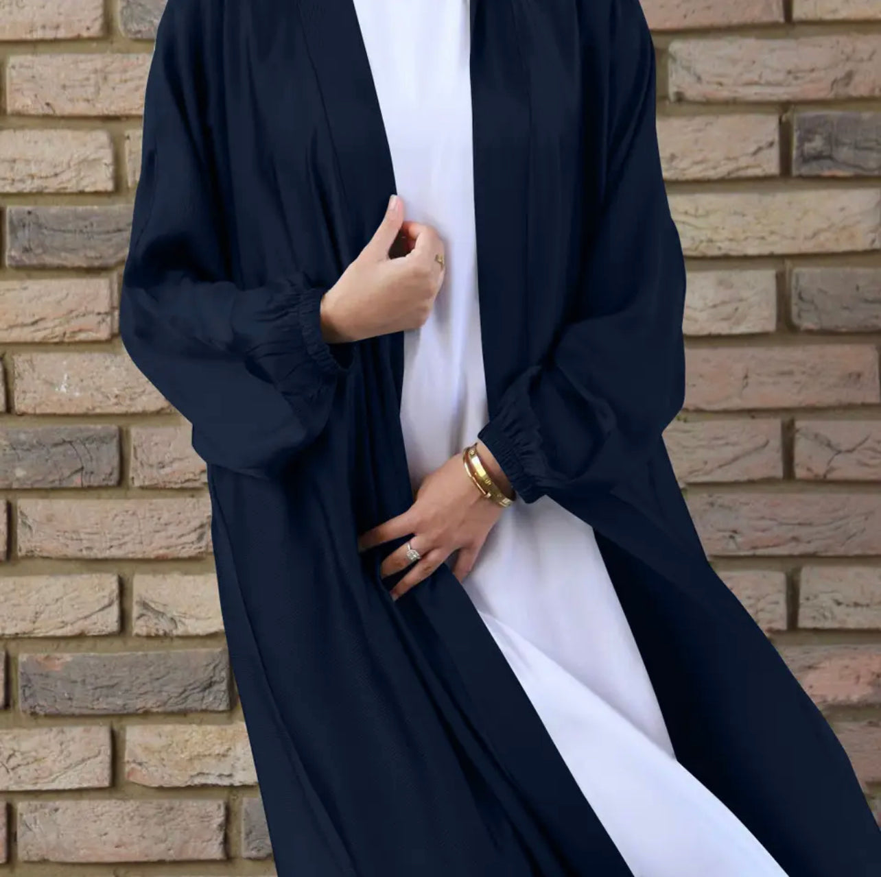 Open Textured Abaya - Navy Blue - Salam Fashion