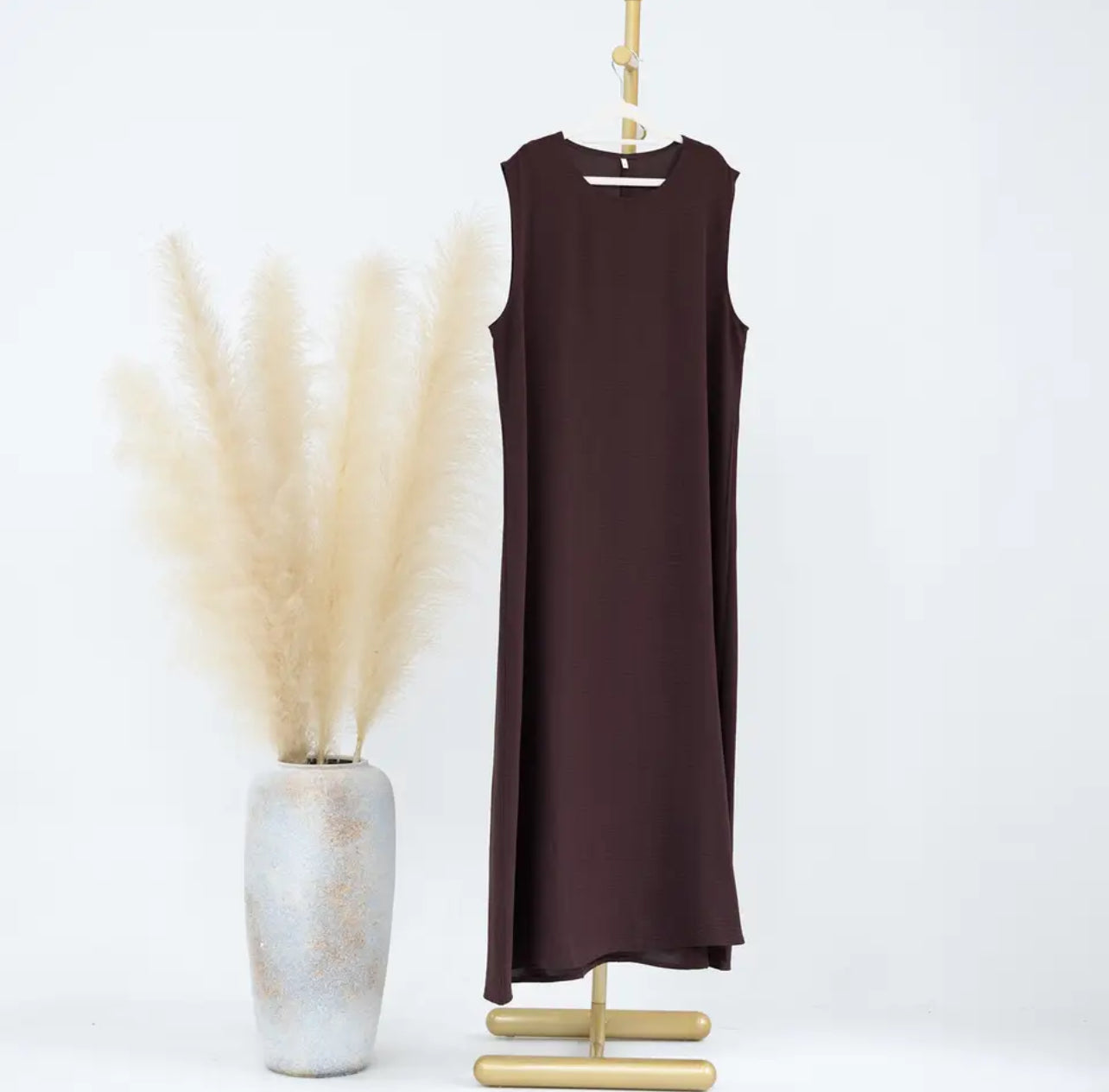 CHOCOLATE BROWN INNER ABAYA SLIP DRESS - SLEEVELESS