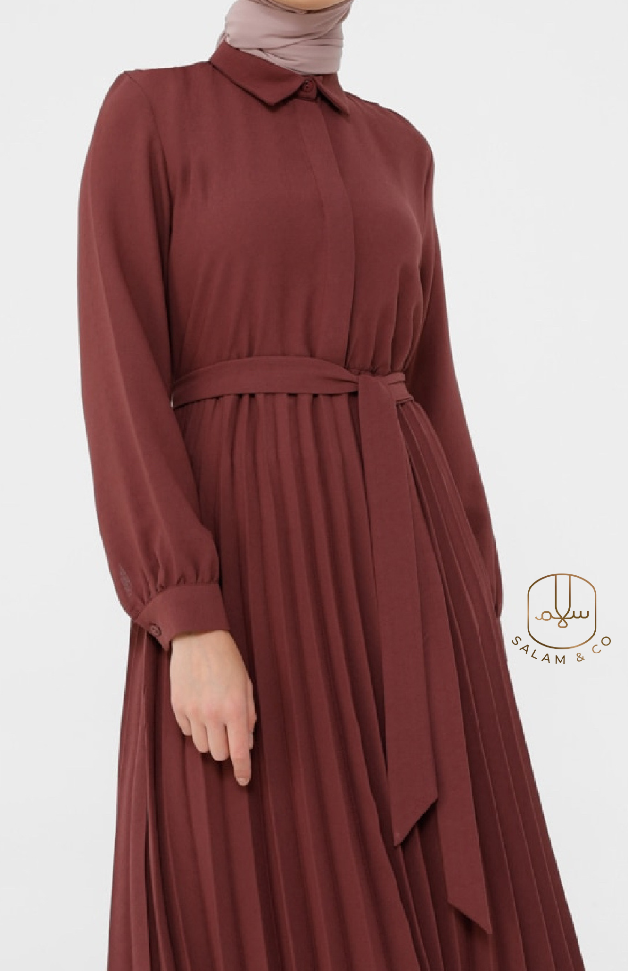 Pleated Poplin Dress- Plum