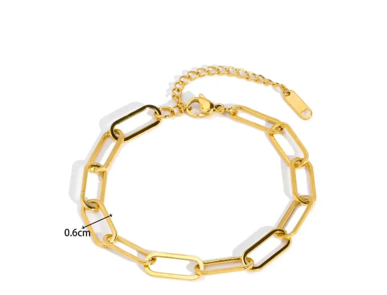 Paperclip Style Chain Bracelet Gold Plated Stainless Steel