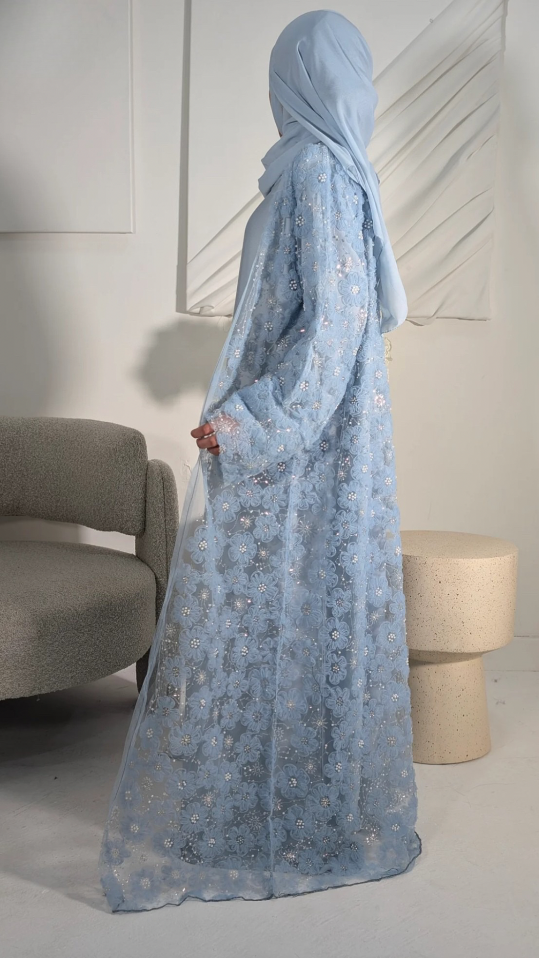 Floral Embellished Abaya Set