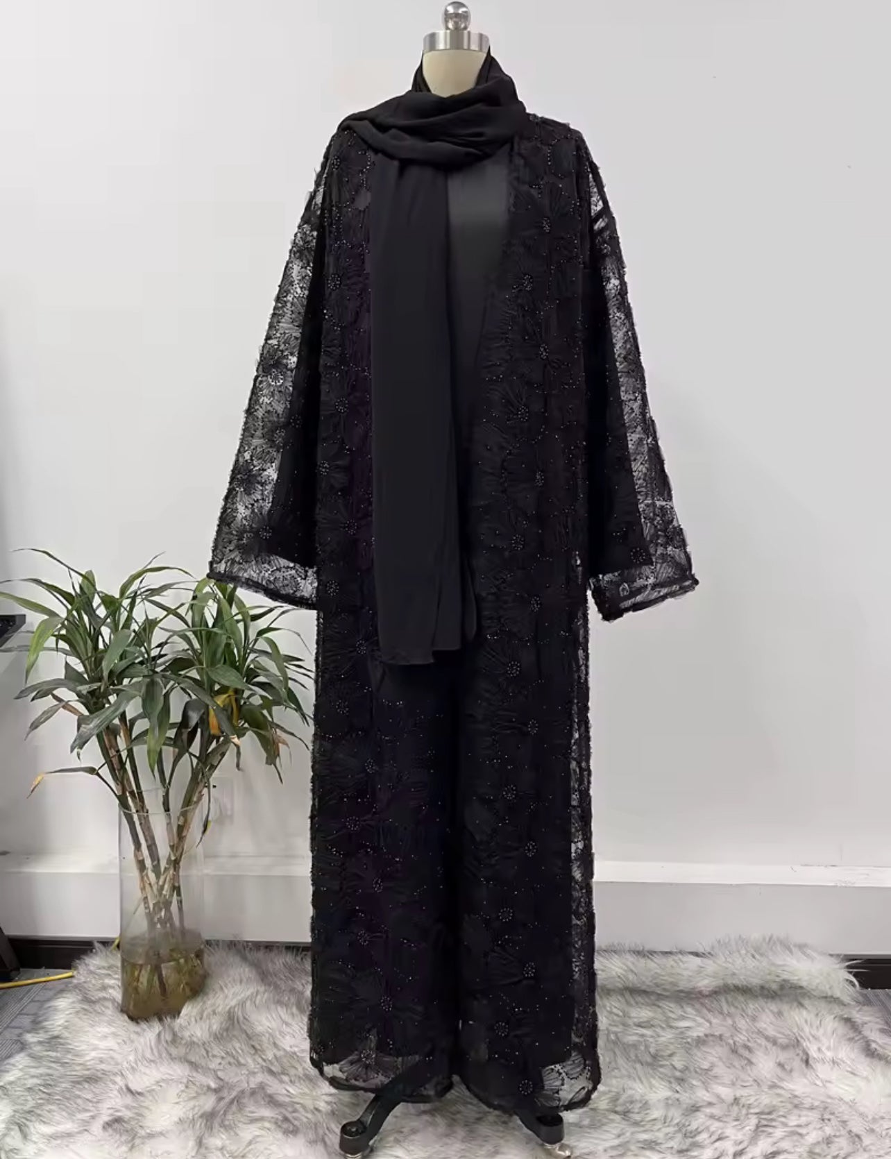 Floral Embellished Abaya Set