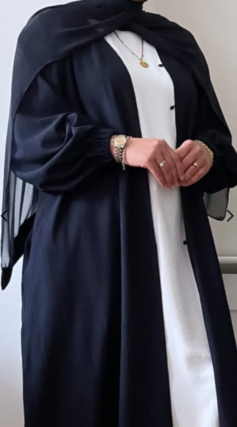 Open Textured Abaya - Navy Blue - Salam Fashion