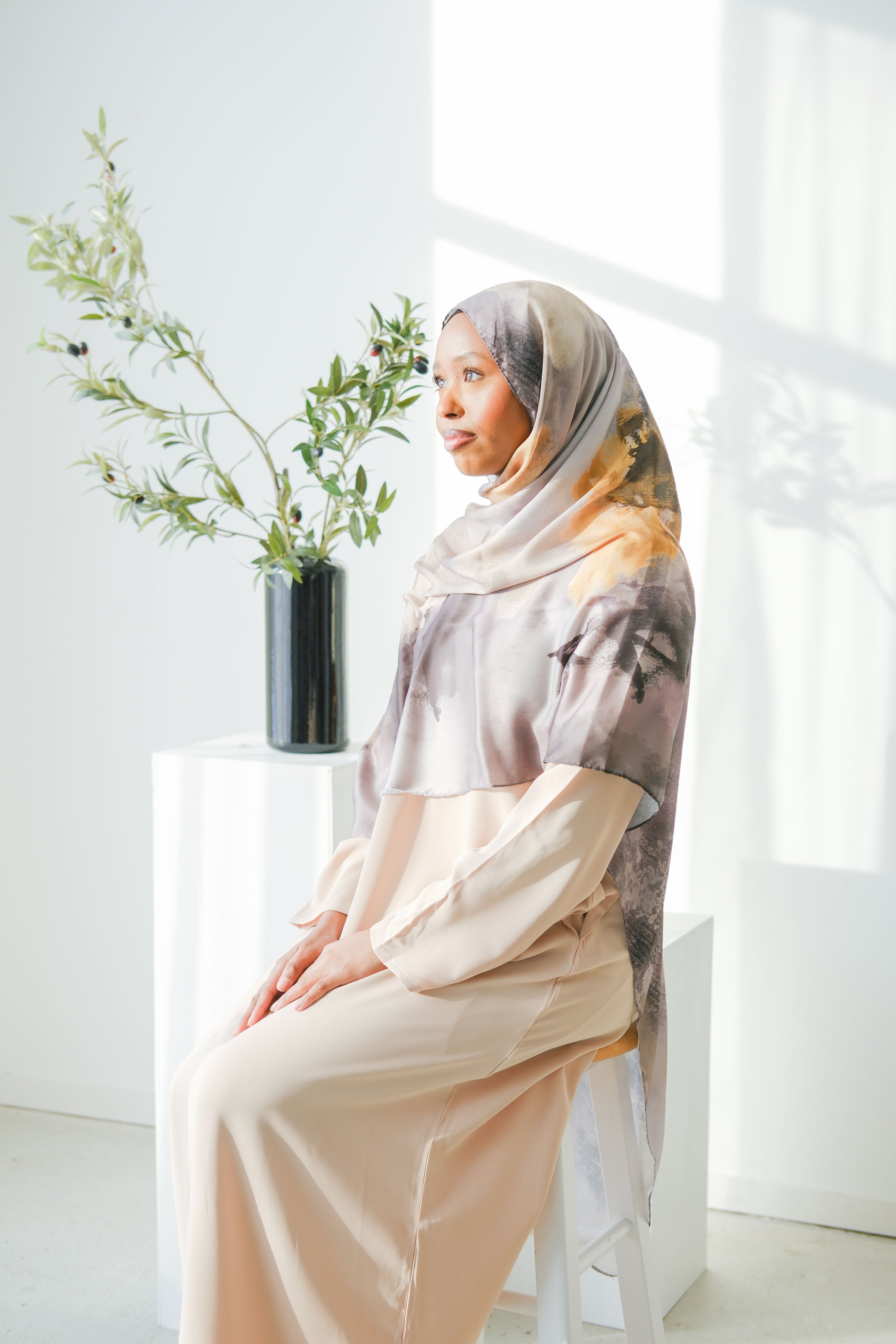 Classic Closed Abaya- Beige - Salam Fashion