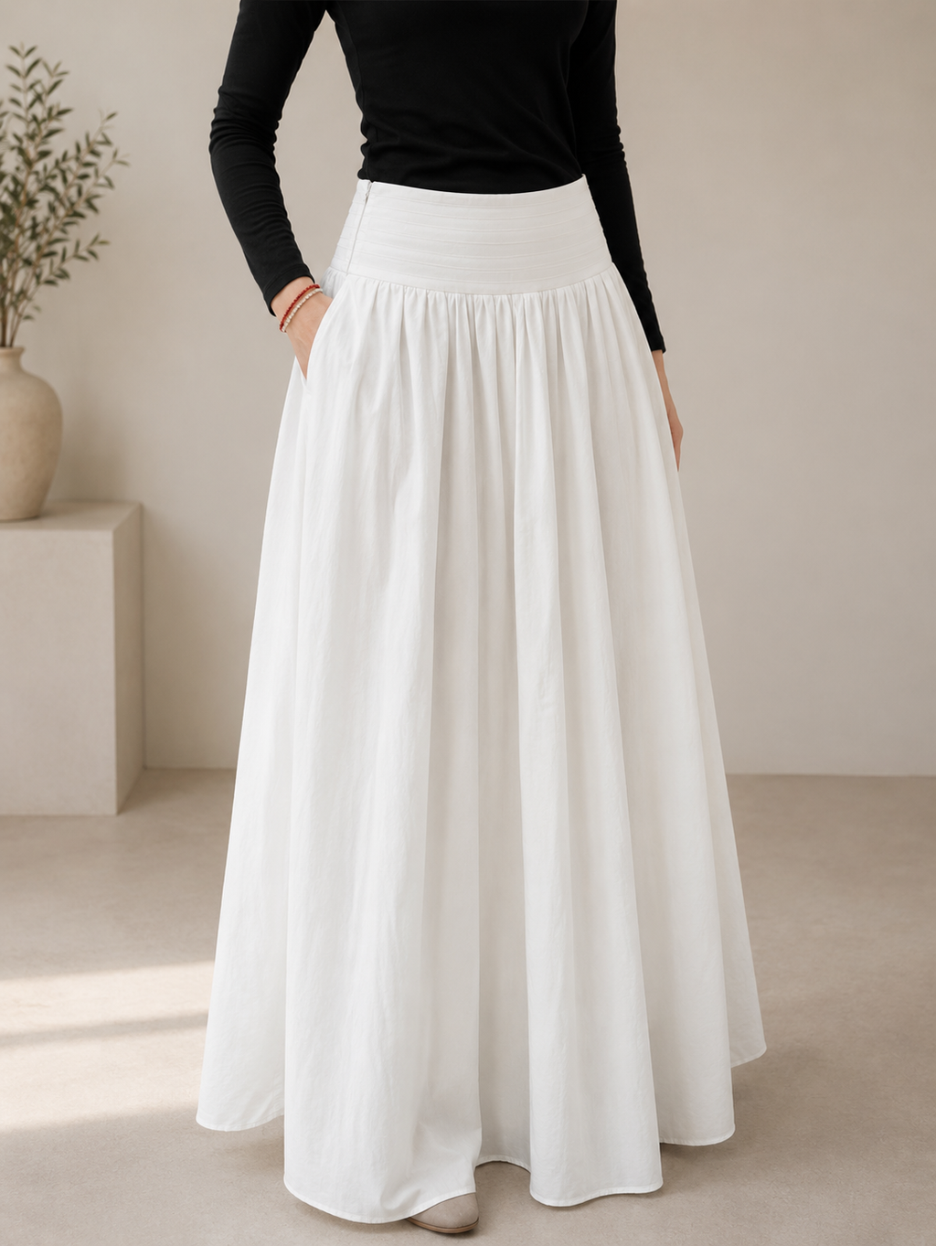 The Noor Gathered Maxi Skirt – Ivory