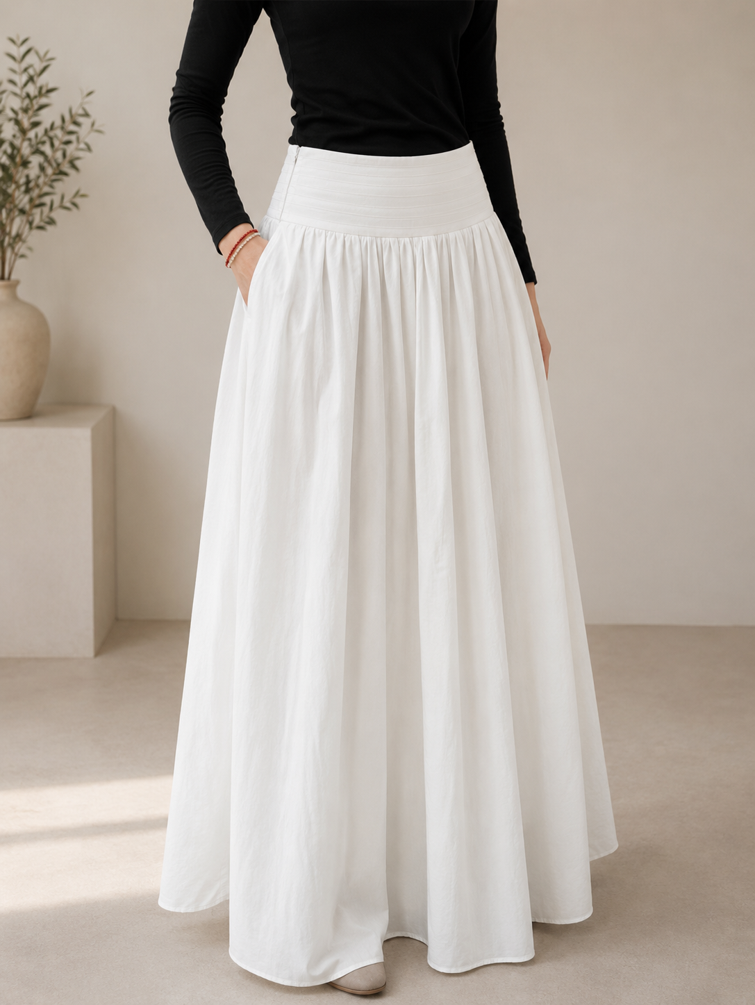The Noor Gathered Maxi Skirt – Ivory