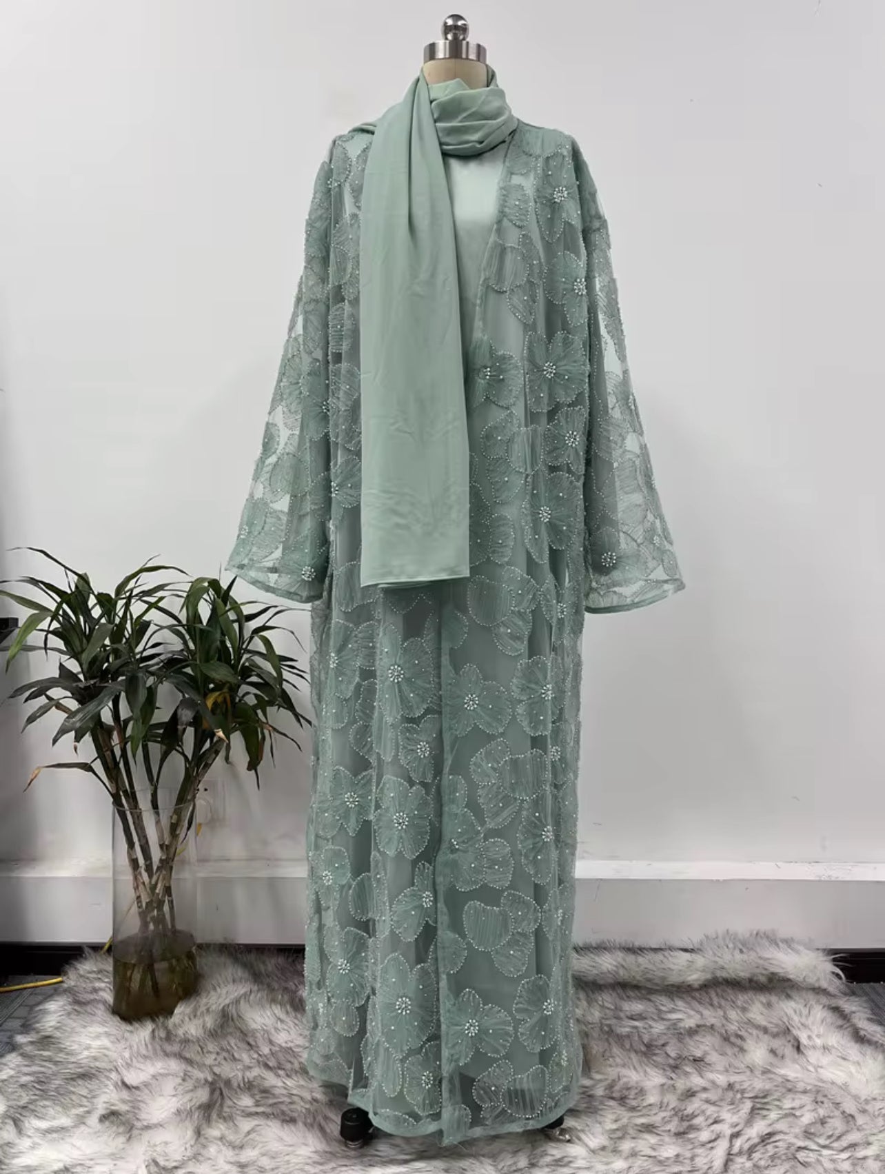 Floral Embellished Abaya Set