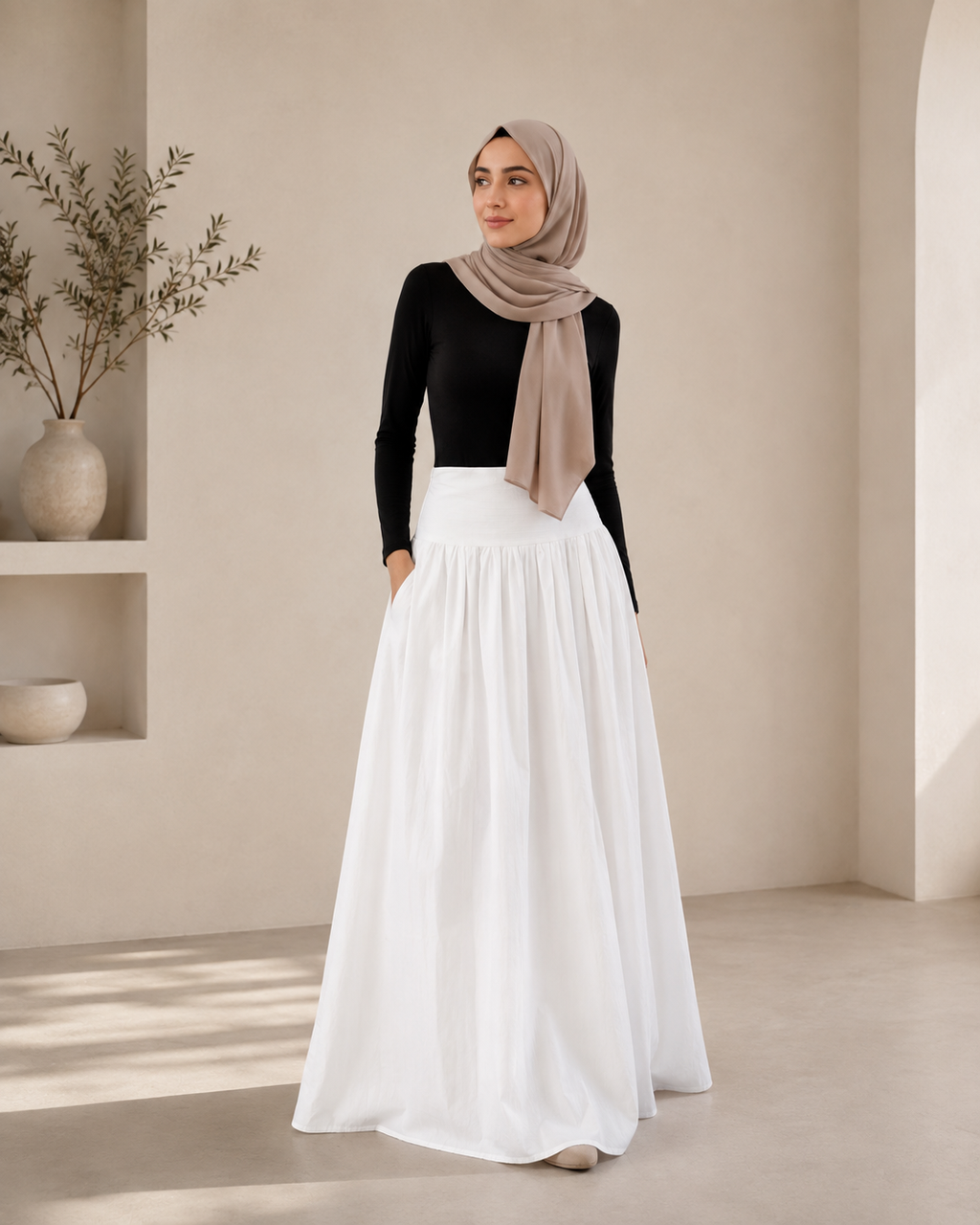 The Noor Gathered Maxi Skirt – Ivory