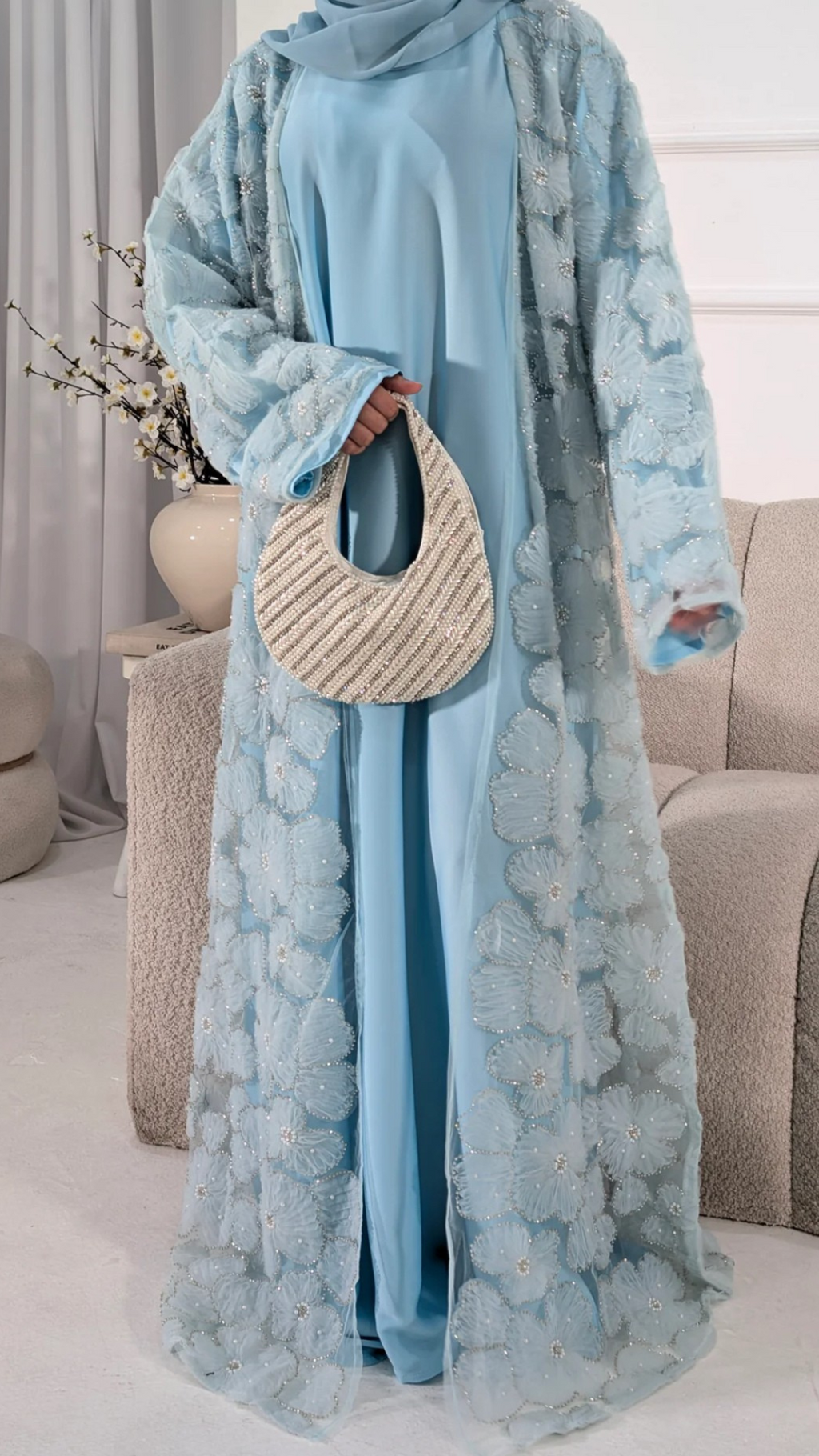 Floral Embellished Abaya Set