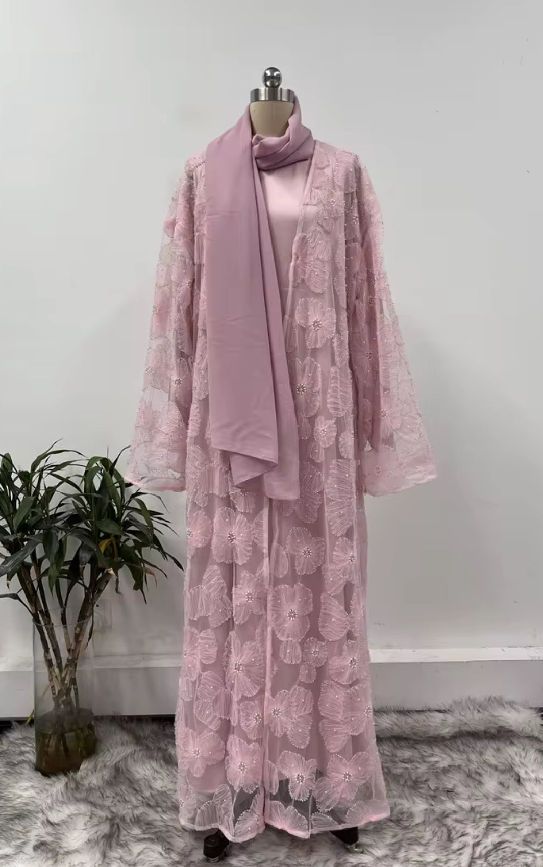 Floral Embellished Abaya Set
