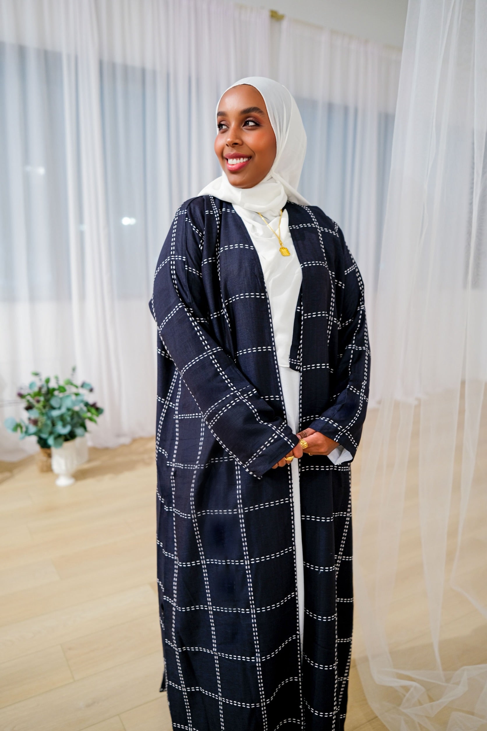 Pinstripe Abaya Set – 3 Piece