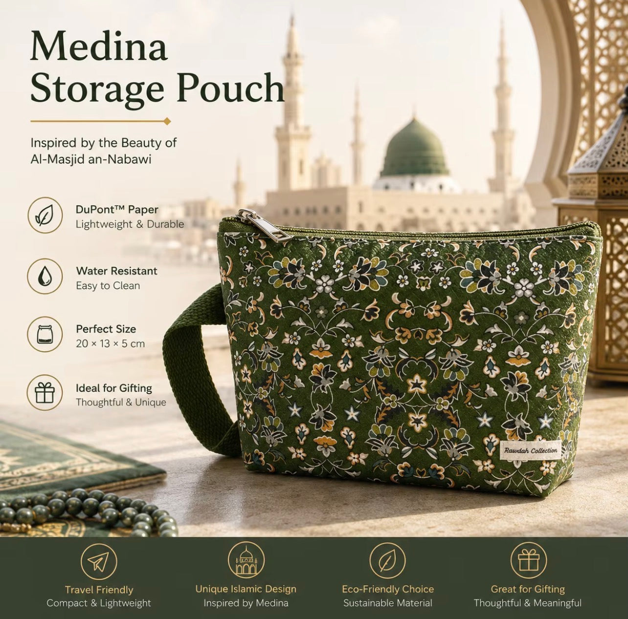 🌿 Rawdah Collection Set — Pen & Medina Storage Pouch