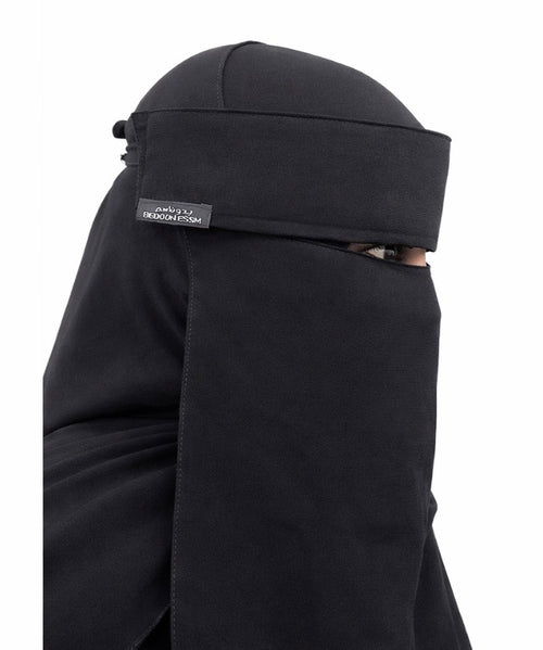 Bedoon Essm- Hidden Double Elastic Pull Down Niqab with Flap - Salam Fashion