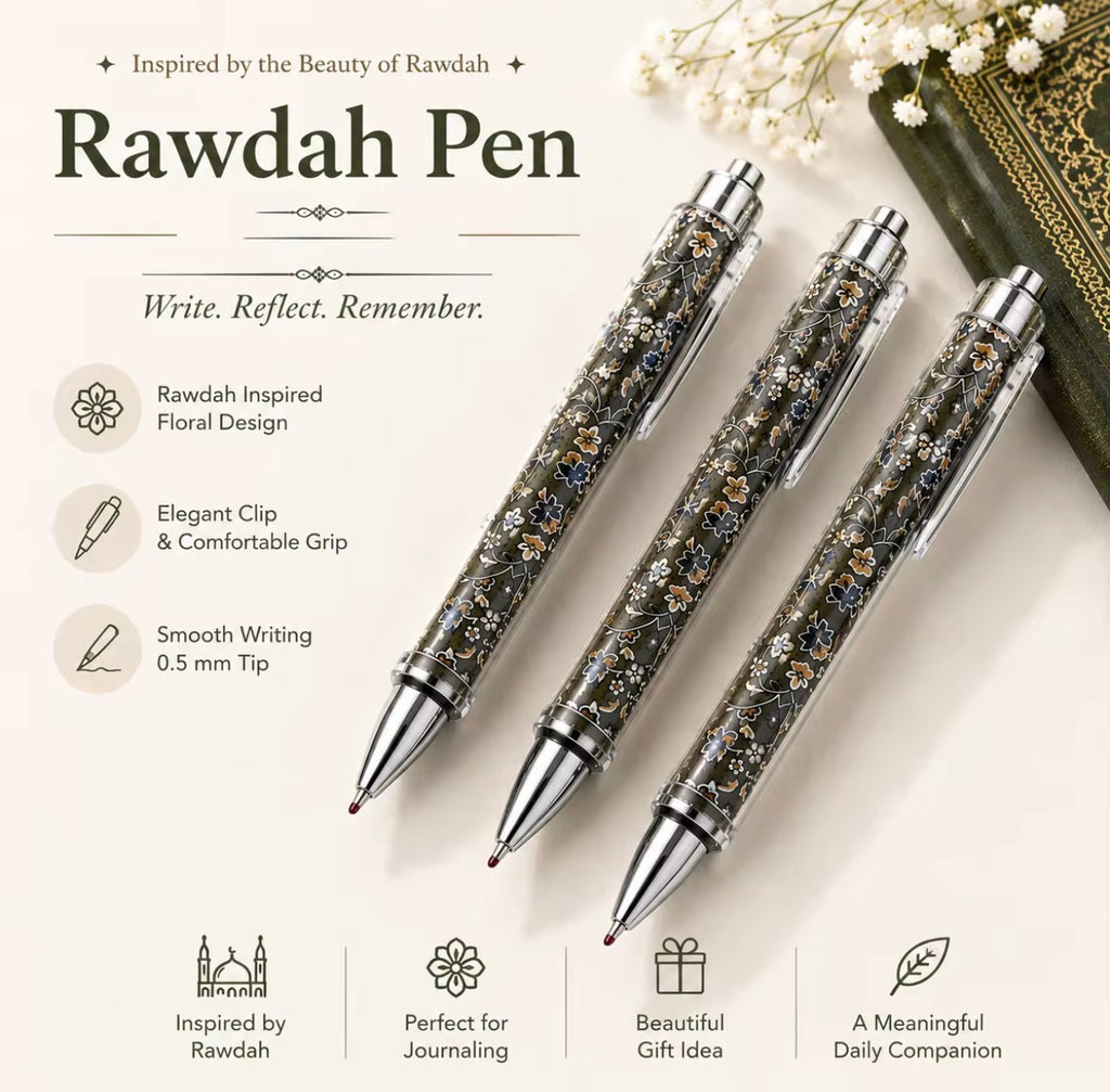 🌿 Rawdah Collection Set — Pen & Medina Storage Pouch