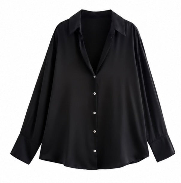 The Noor Satin Button-Up Blouse - Salam Fashion