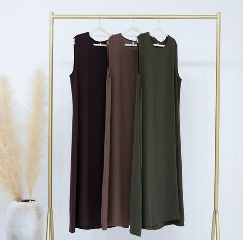 CHOCOLATE BROWN INNER ABAYA SLIP DRESS - SLEEVELESS - Salam Fashion
