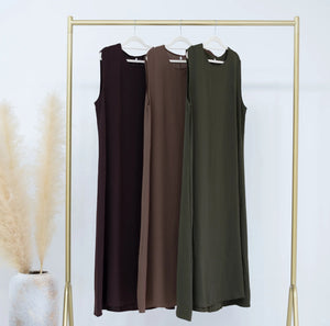 CHOCOLATE BROWN INNER ABAYA SLIP DRESS - SLEEVELESS