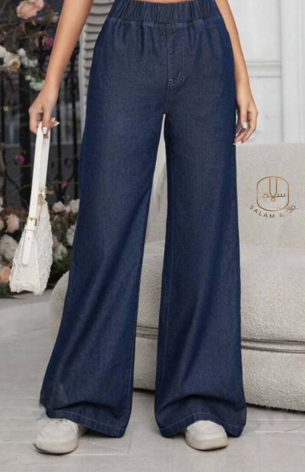 Denim Elastic Waist Pants