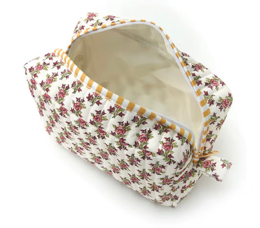 Large Quilted Floral Makeup Pouch