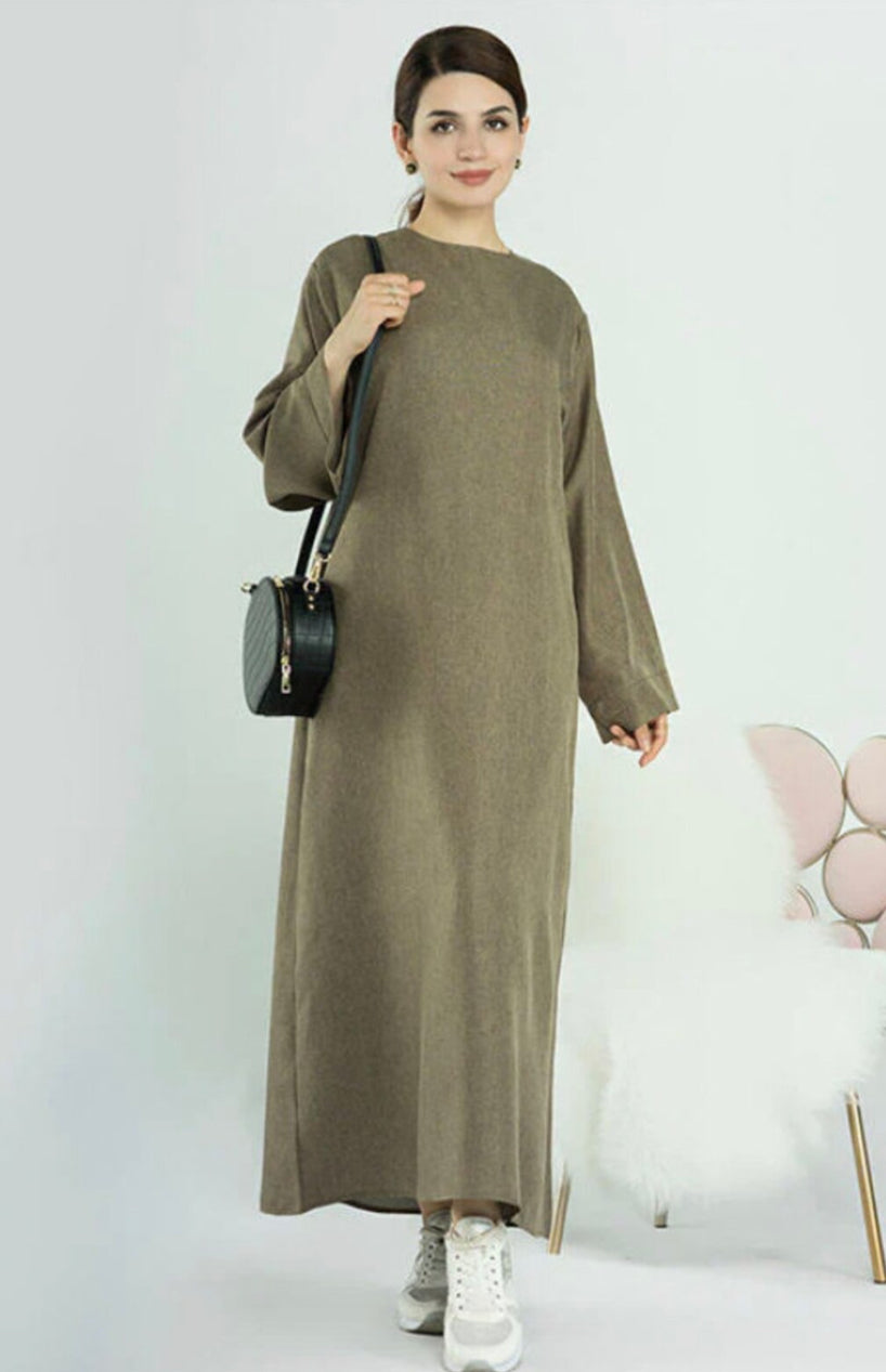 Linen Abaya - Army Green