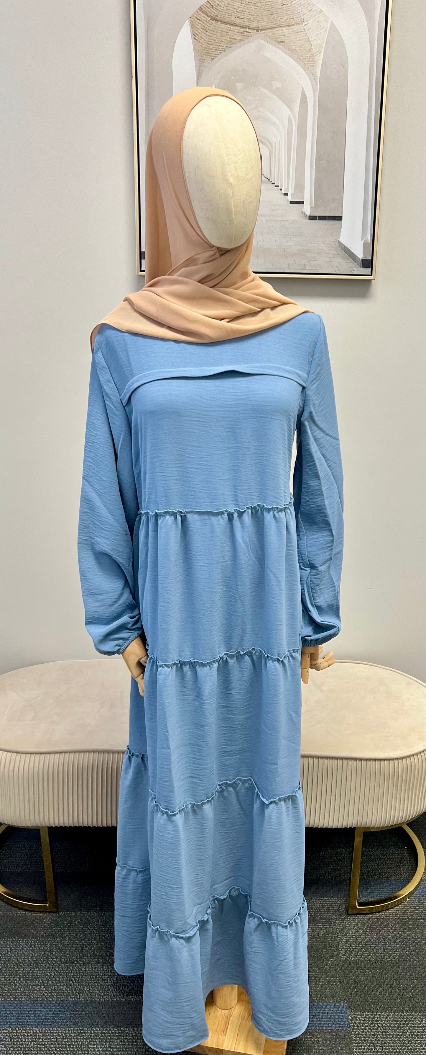 Crew Neck Lake Blue Dress