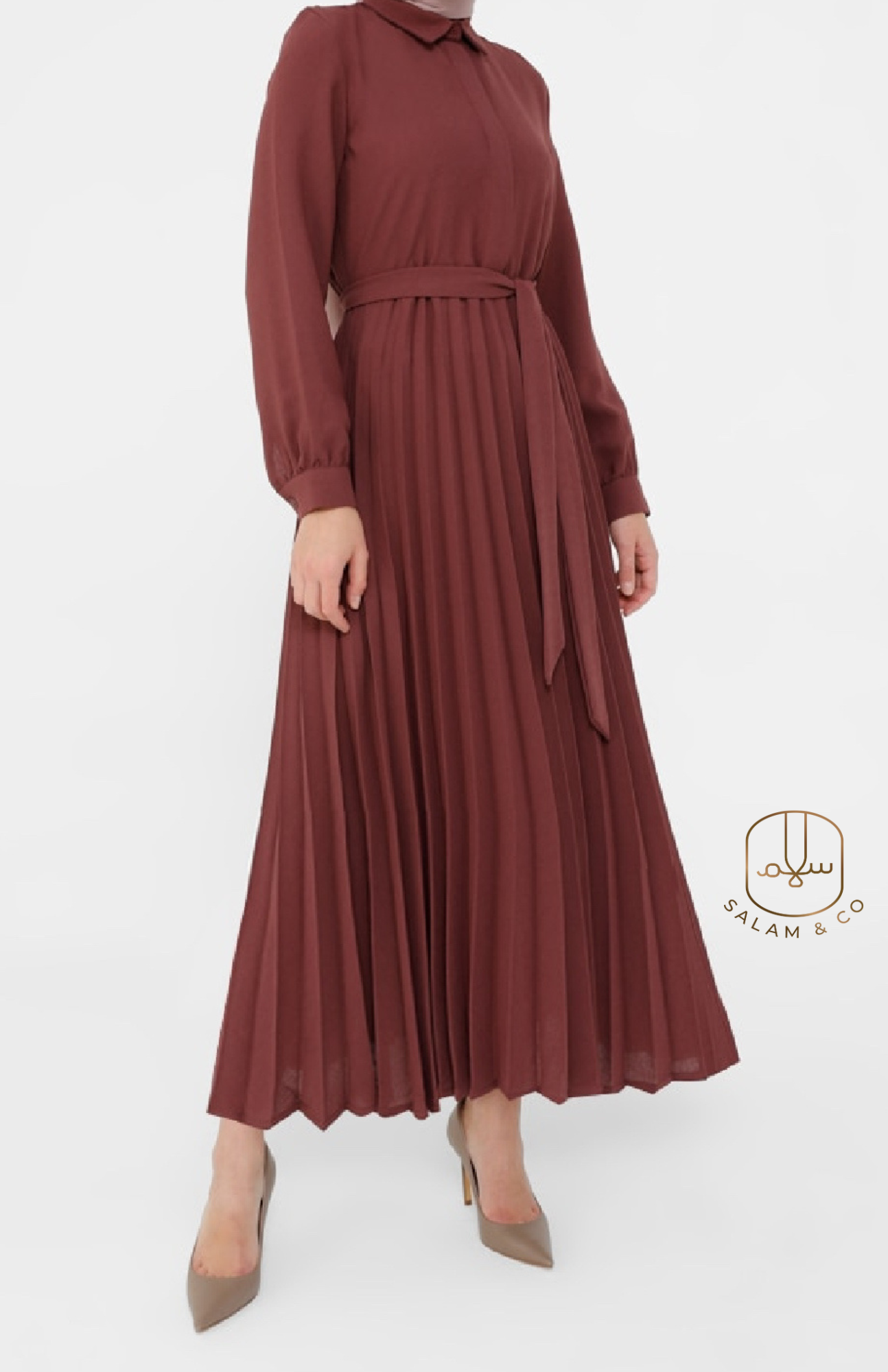 Pleated Poplin Dress- Plum