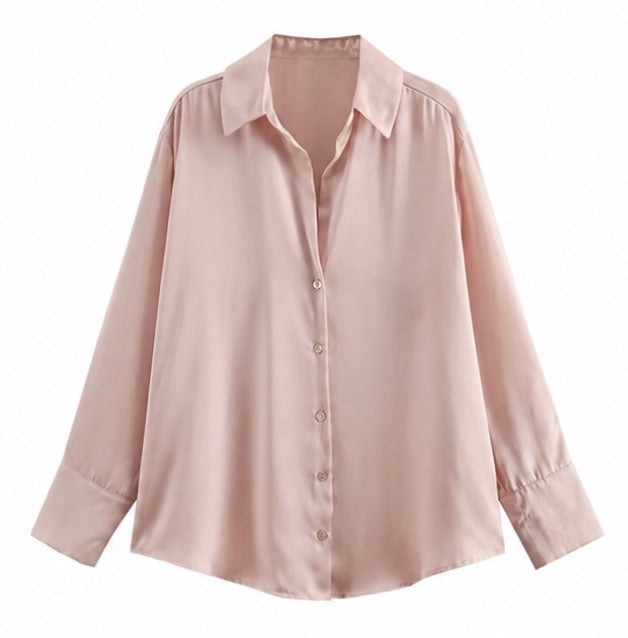 The Noor Satin Button-Up Blouse - Salam Fashion
