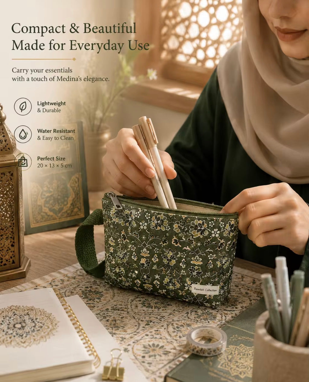 🌿 Rawdah Collection Set — Pen & Medina Storage Pouch