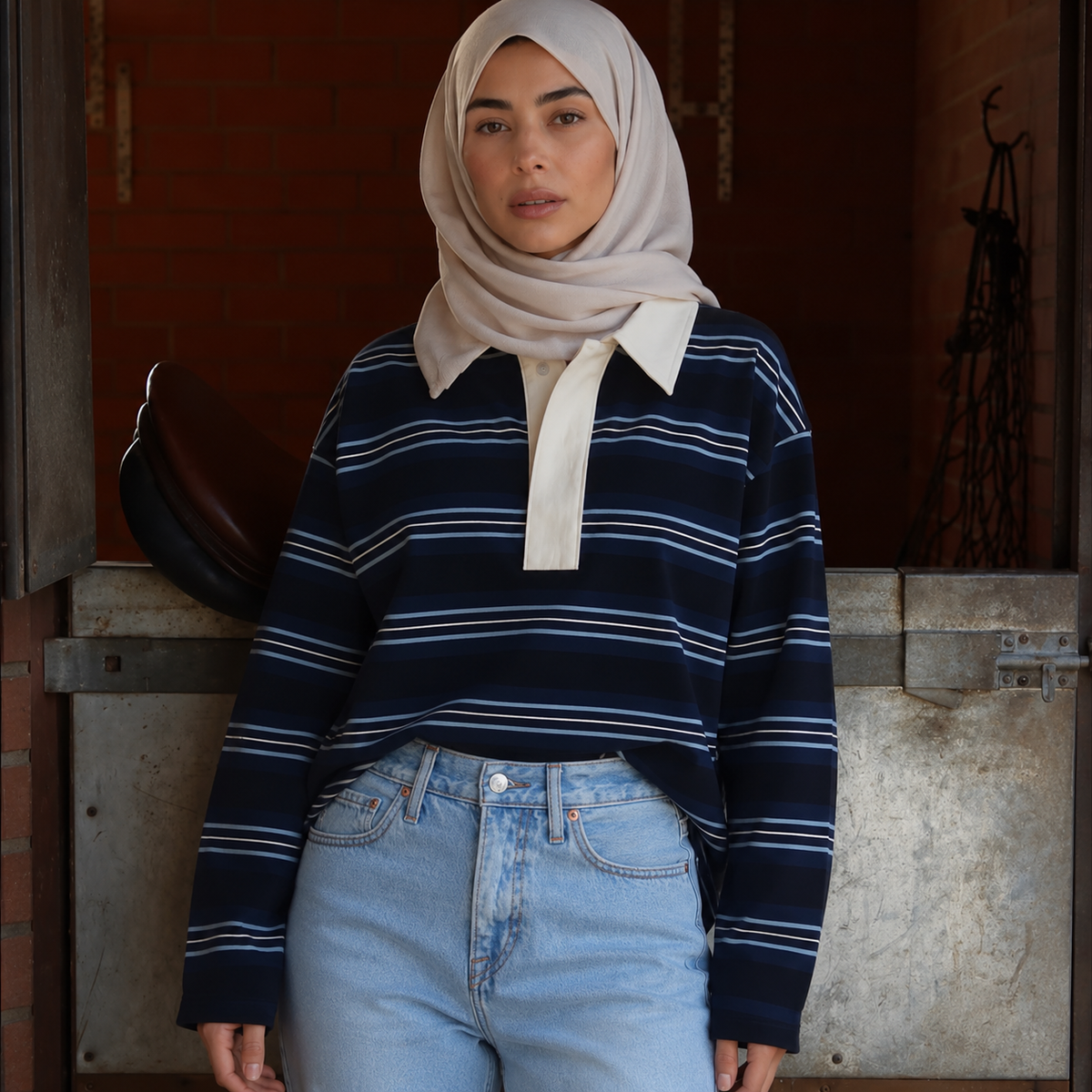 Riviera Stripe Relaxed Rugby Top - Salam Fashion