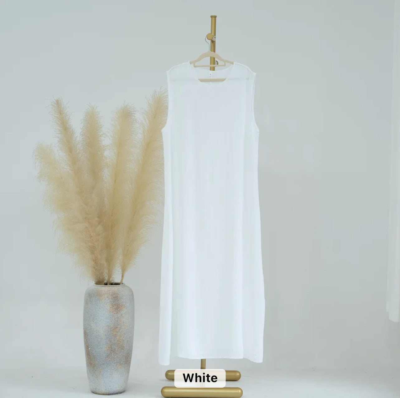 WHITE INNER ABAYA SLIP DRESS - SLEEVELESS