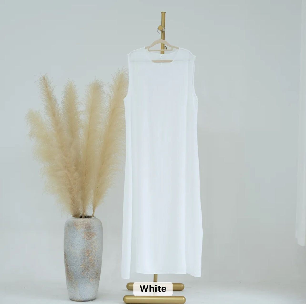 WHITE INNER ABAYA SLIP DRESS - SLEEVELESS - Salam Fashion