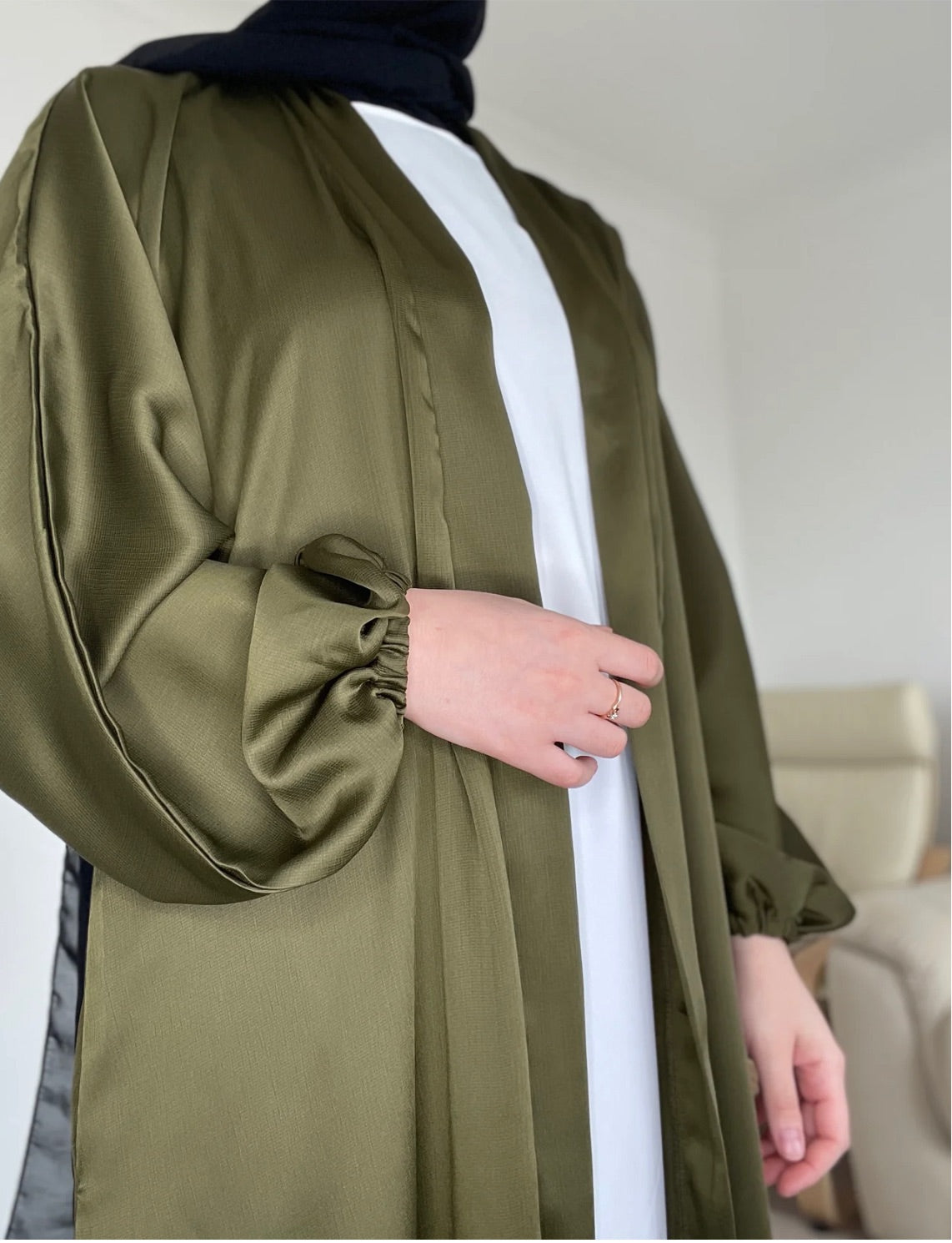 Open Textured Abaya- Forest Green - Salam Fashion