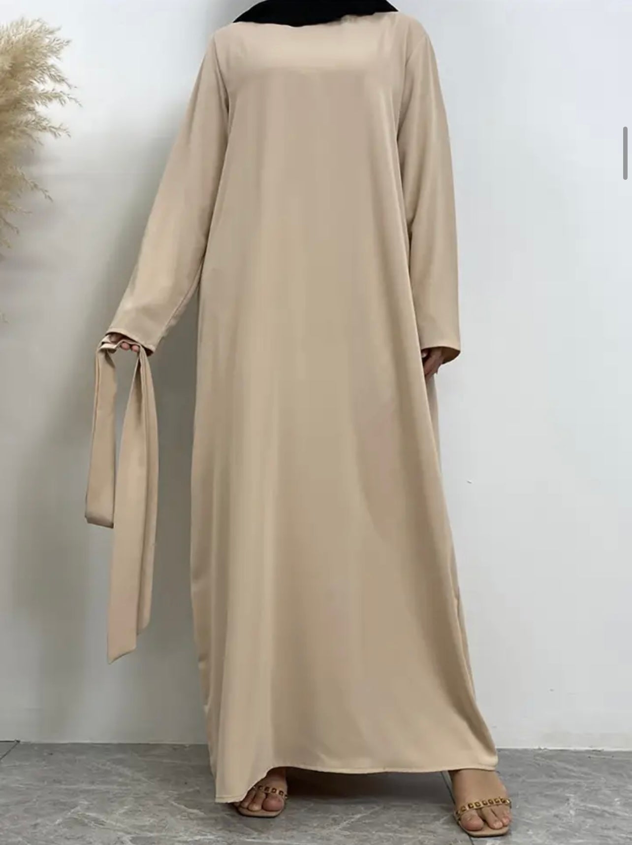 Classic Closed Abaya- Beige - Salam Fashion