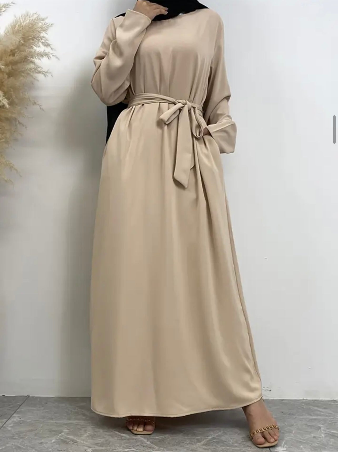 Classic Closed Abaya- Beige - Salam Fashion