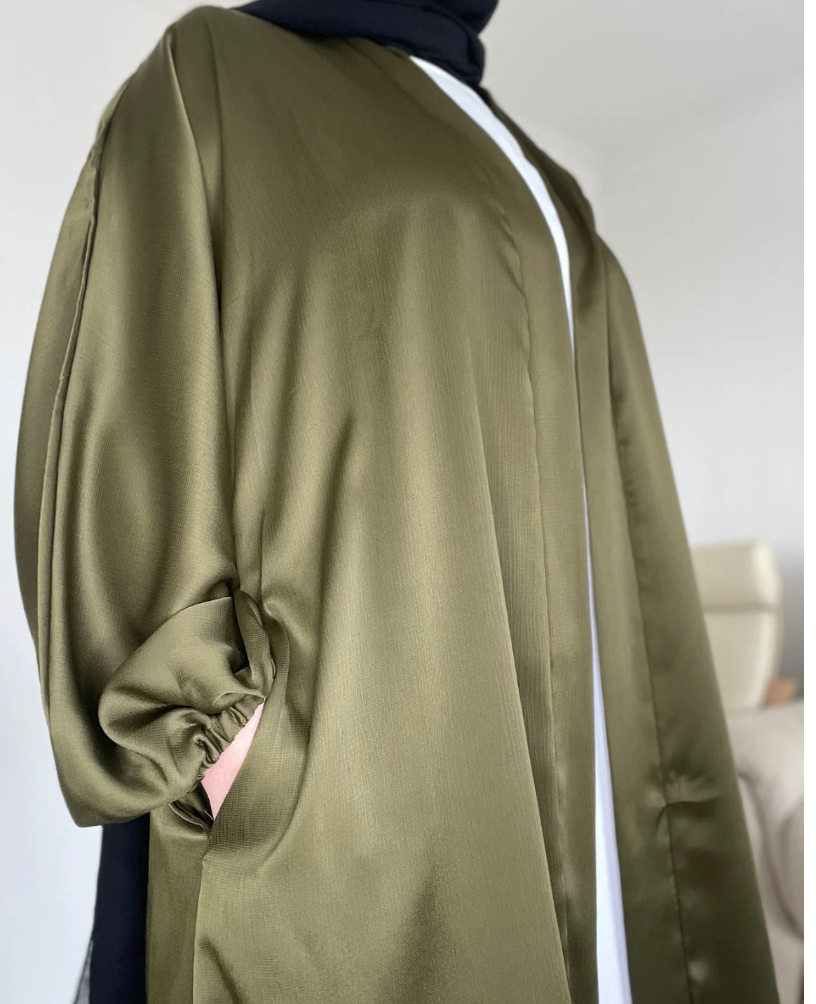 Open Textured Abaya- Forest Green - Salam Fashion