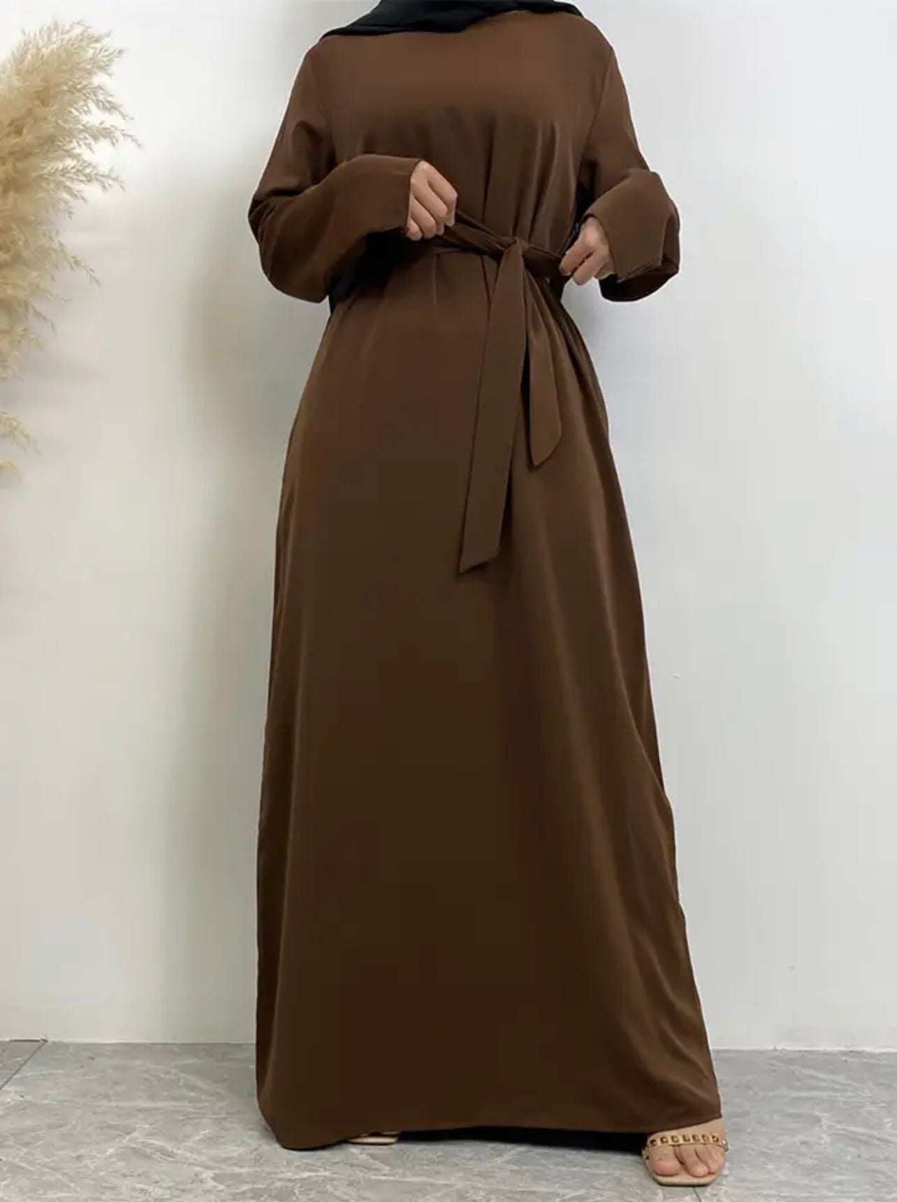 Classic Closed Abaya- Chocolate - Salam Fashion
