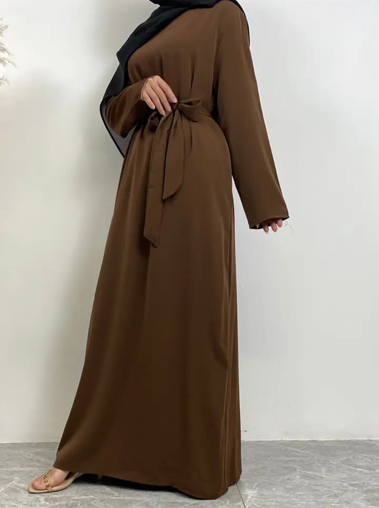 Classic Closed Abaya- Chocolate - Salam Fashion