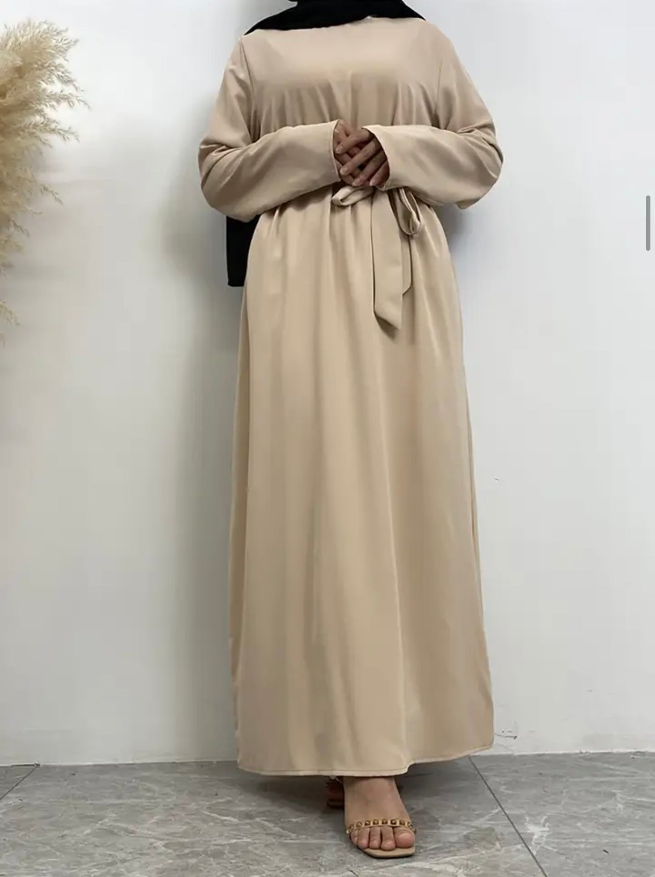 Classic Closed Abaya- Beige - Salam Fashion