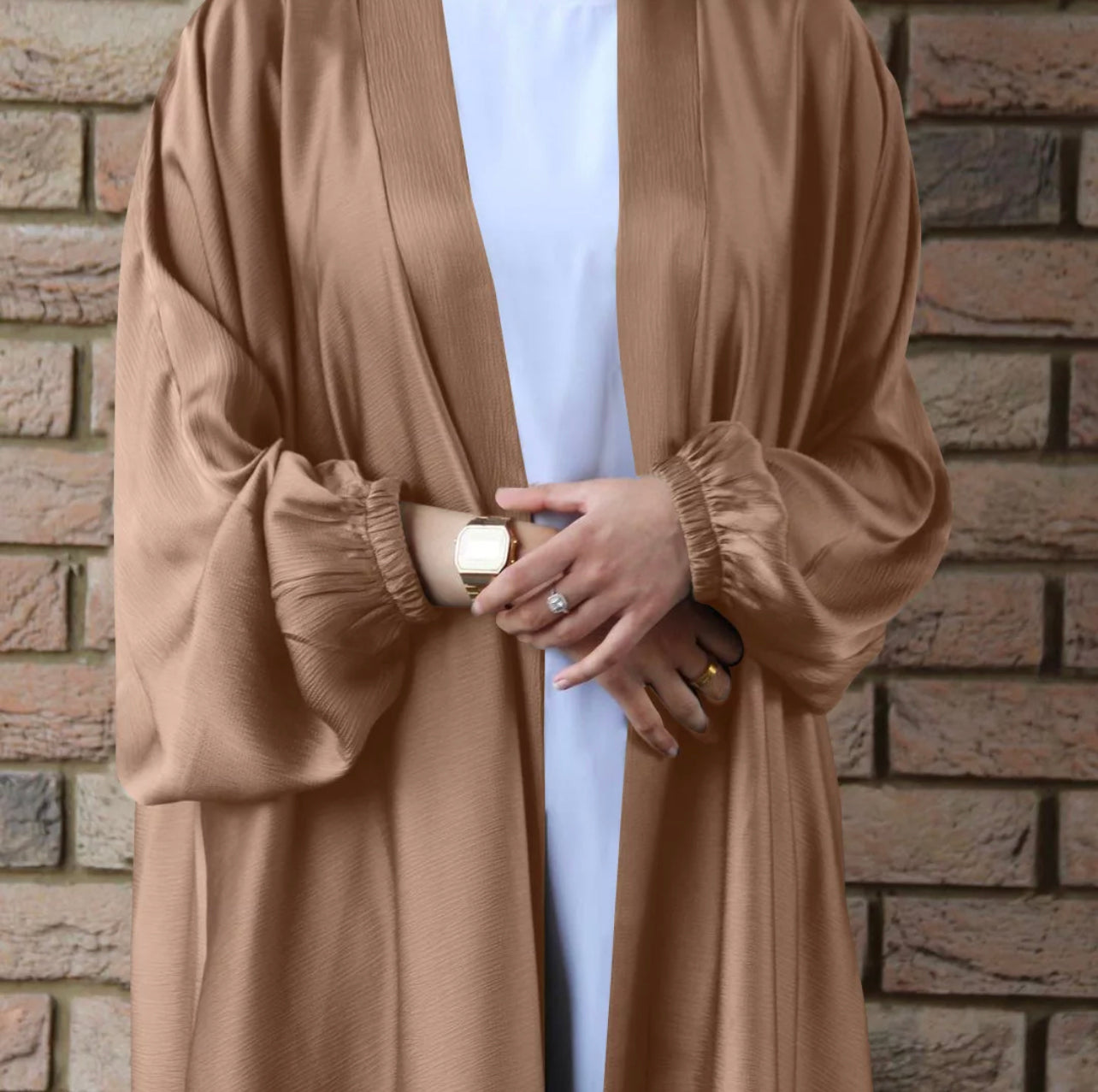Open Textured Abaya- Golden - Salam Fashion