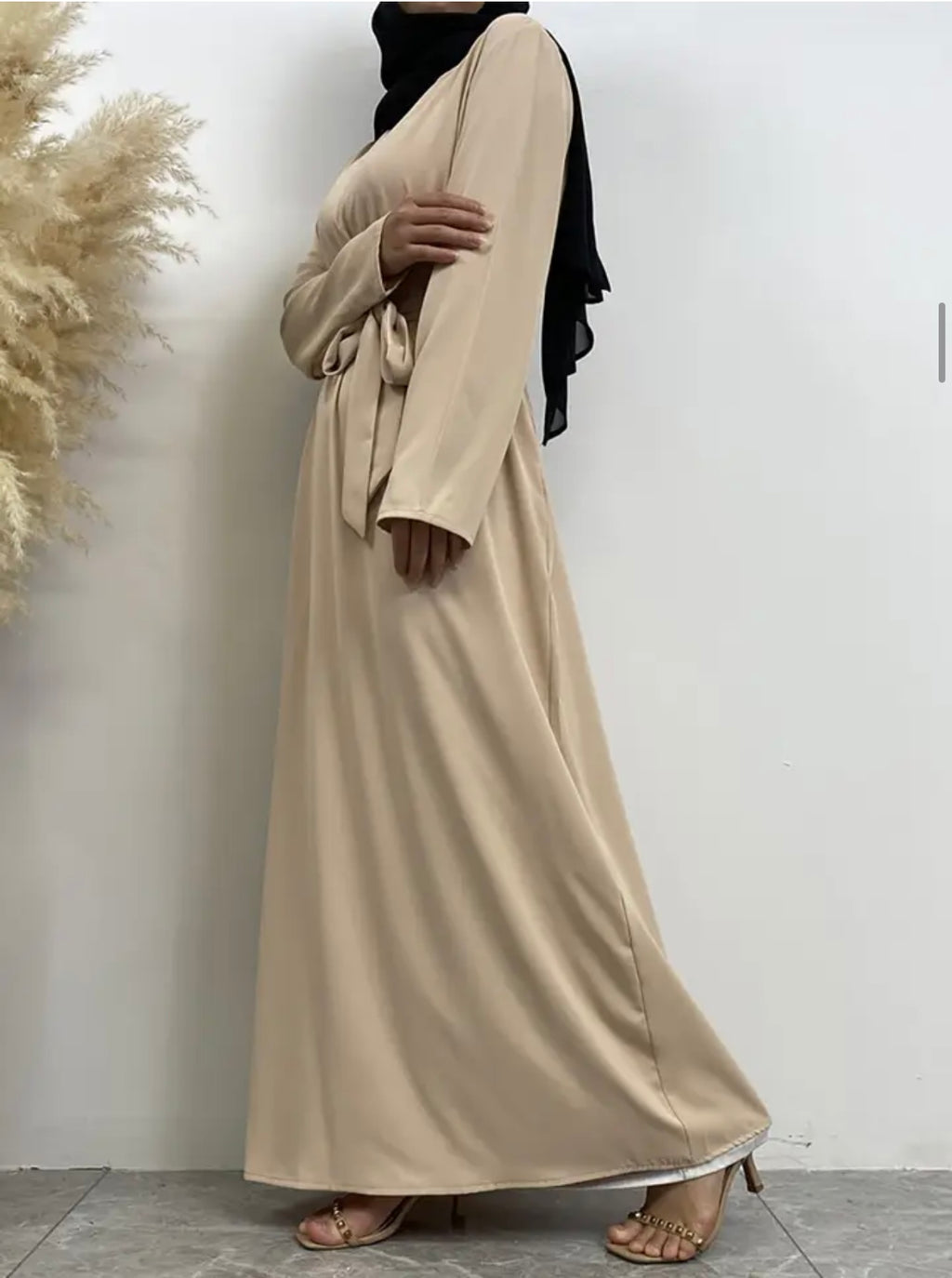 Classic Closed Abaya- Beige - Salam Fashion